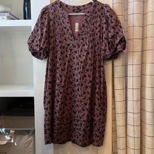 Madewell babydoll dress. Mauve with black flowers. Size M